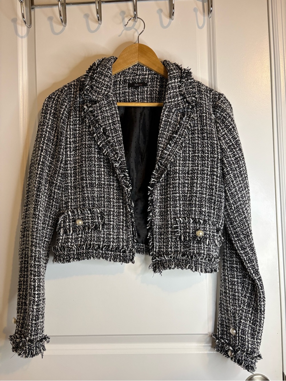 Black & White Tweed Cropped Jacket |Pearl Button Detail | Blazer
